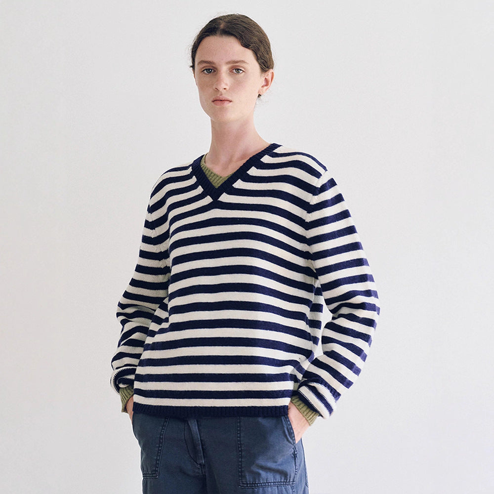 Damen Pullover V-Ausschnitt Streifenmuster Norvielle