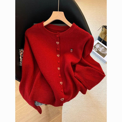 Damen Strickjacke Herz Erdbeeren Applikationen Norvielle