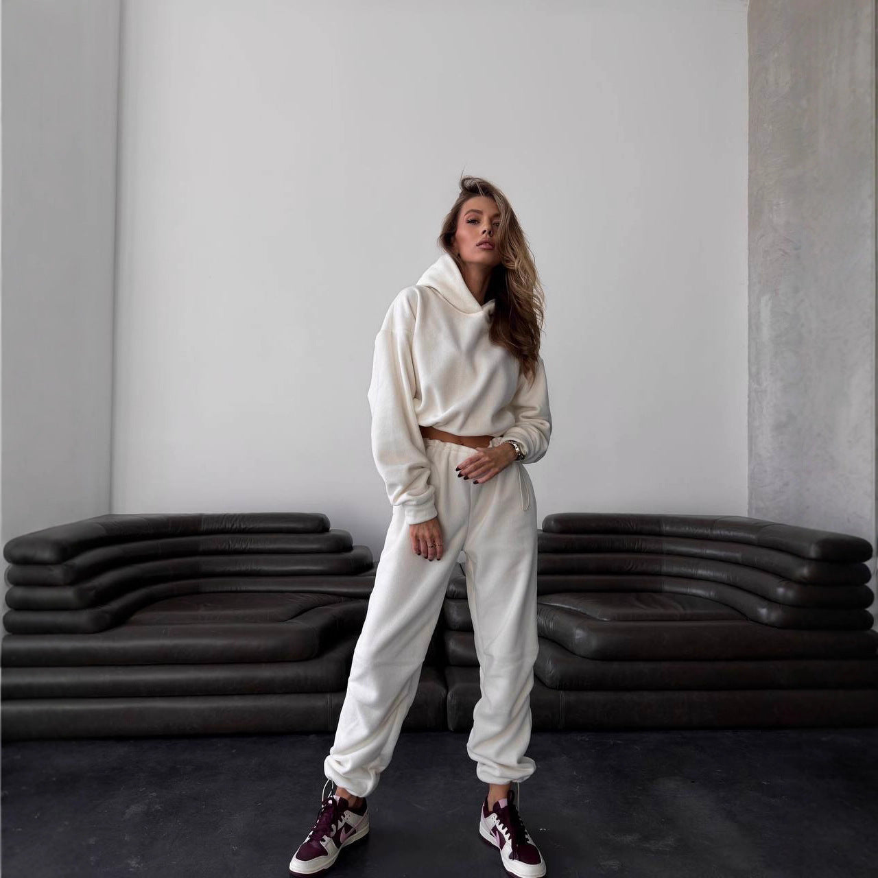 Damen Fleece-Jumpsuit mit Kapuze Elastischer Bund Norvielle