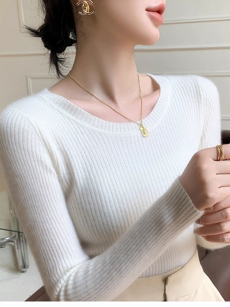 Damen Rippstrickpullover Rundhalsausschnitt Fein Norvielle