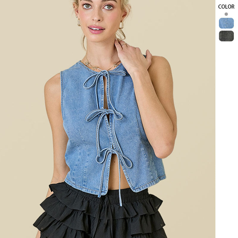 Damen Jeansweste Schnürdesign Blau - Norvielle
