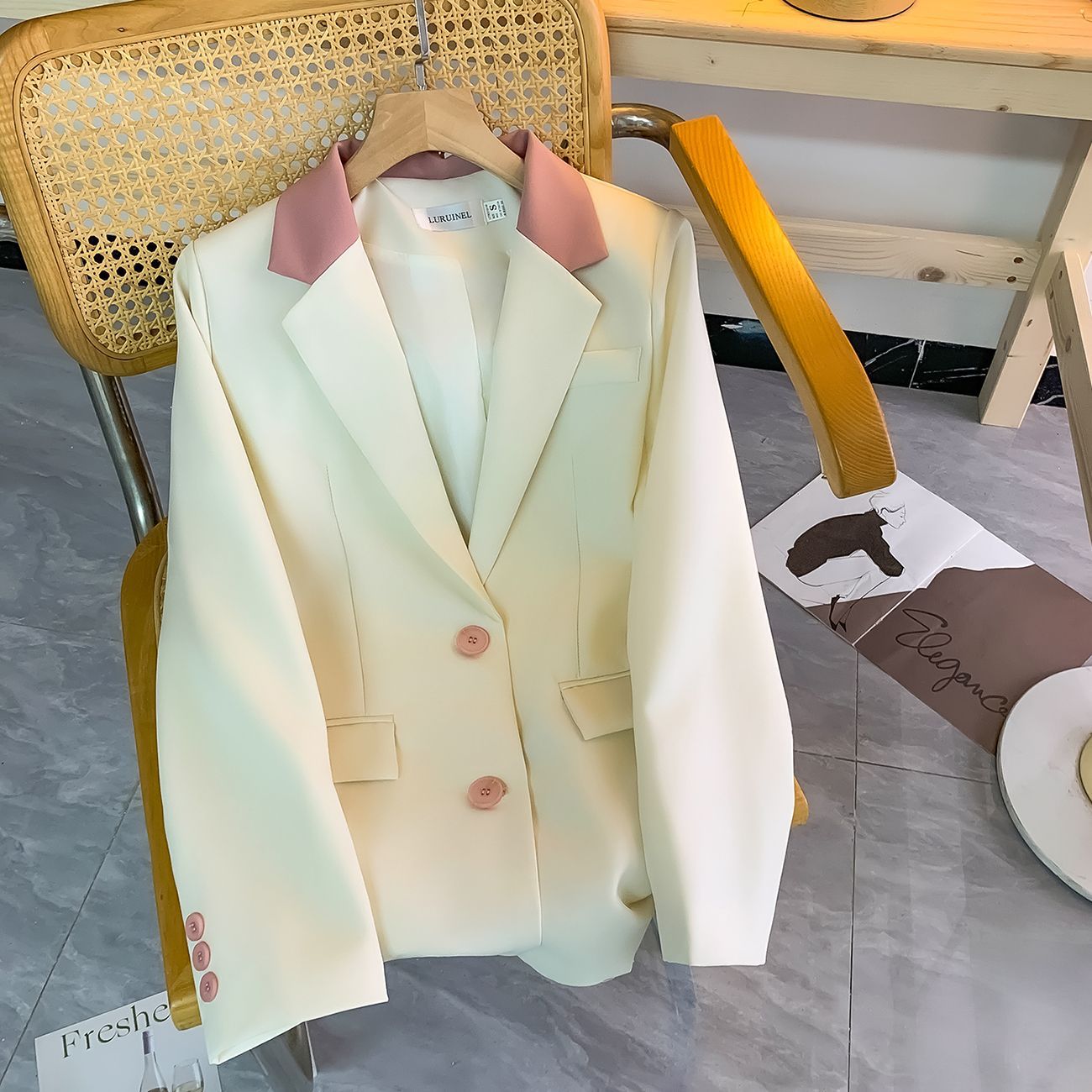 Damen Blazer Eleganter Kragen Knöpfe