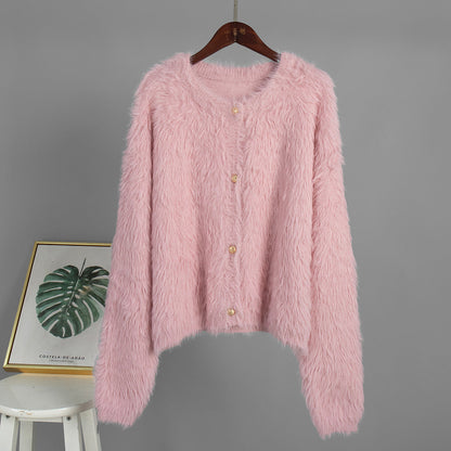 Damen Knit-Pullover 100% Nylon Lässiger Schnitt Flauschig Beige