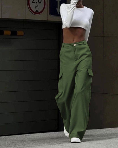 Damen Cargo-Hose Lässiger Schnitt Praktische Seitentaschen Beige