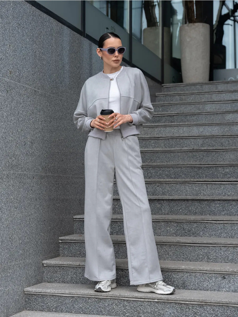 Damen Freizeitanzug-Set Cropped Oberteil Weite Hose Norvielle