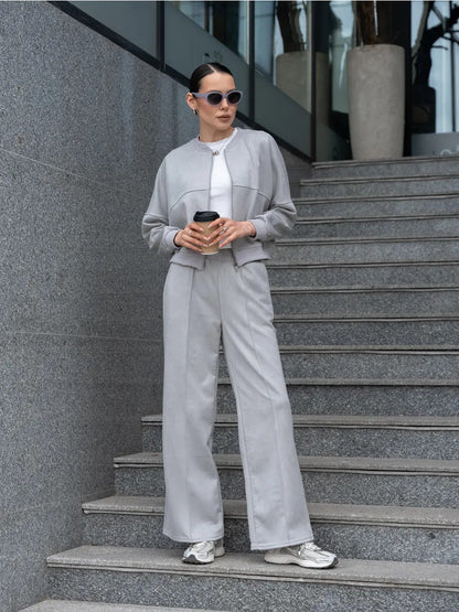 Damen Freizeitanzug-Set Cropped Oberteil Weite Hose Norvielle