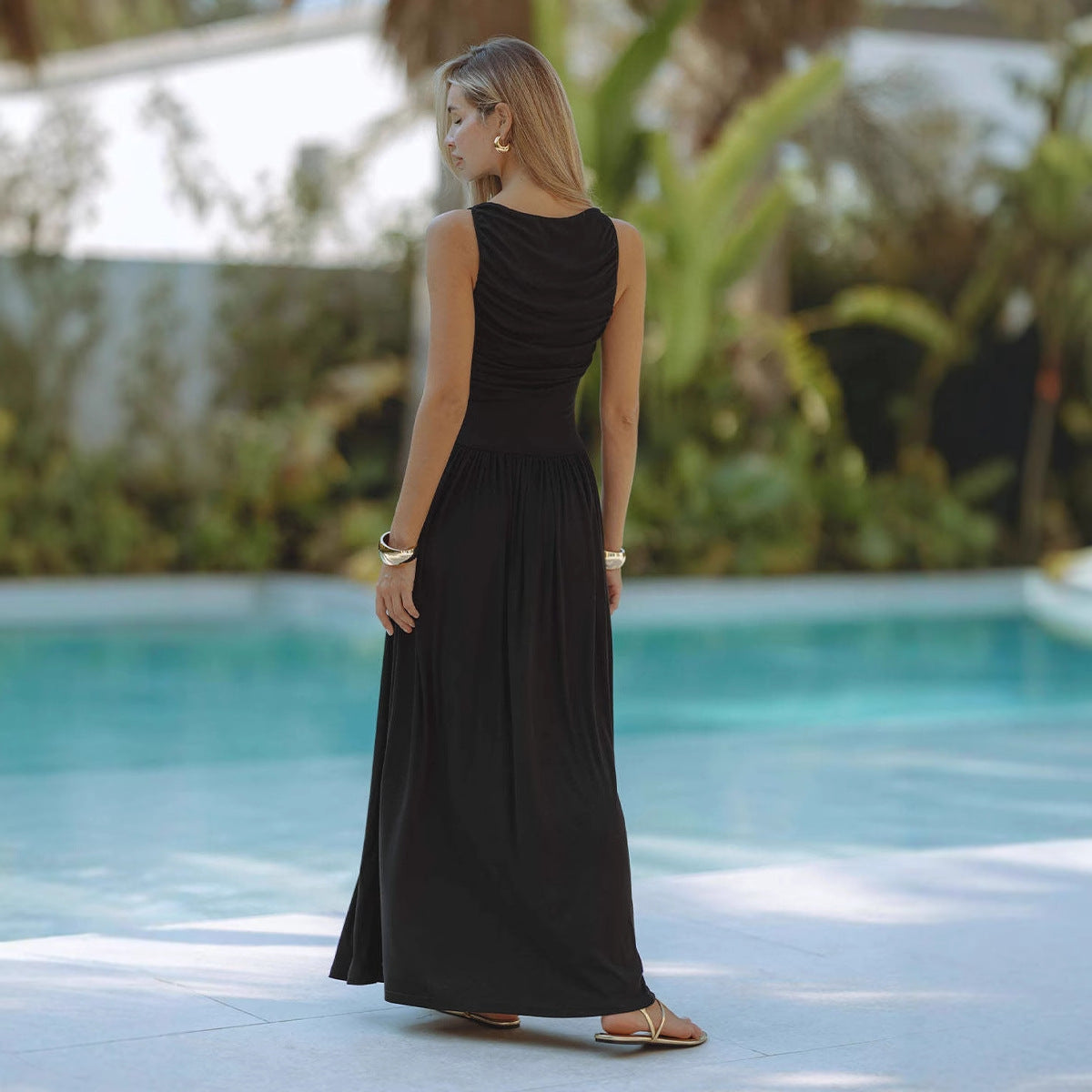 Damen Maxikleid Faltenwurf Hoher Taillenbund Norvielle
