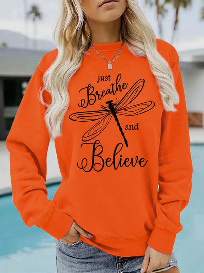 Damen Sweatshirt Drachenfliegen-Motiv Lässiger Schnitt Grau
