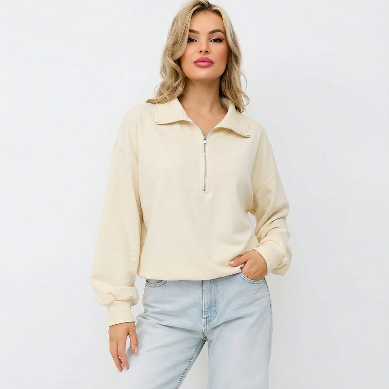 Damen Pullover Halb-Reißverschluss Gummizug Norvielle - Norvielle
