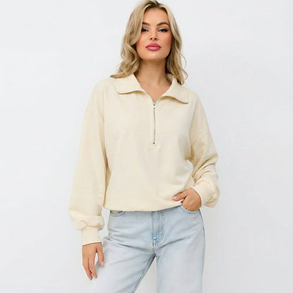 Damen Pullover Halb-Reißverschluss Gummizug Norvielle - Norvielle