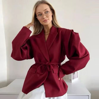 Damen Blazerjacke Tailliert Bindegürtel Norvielle