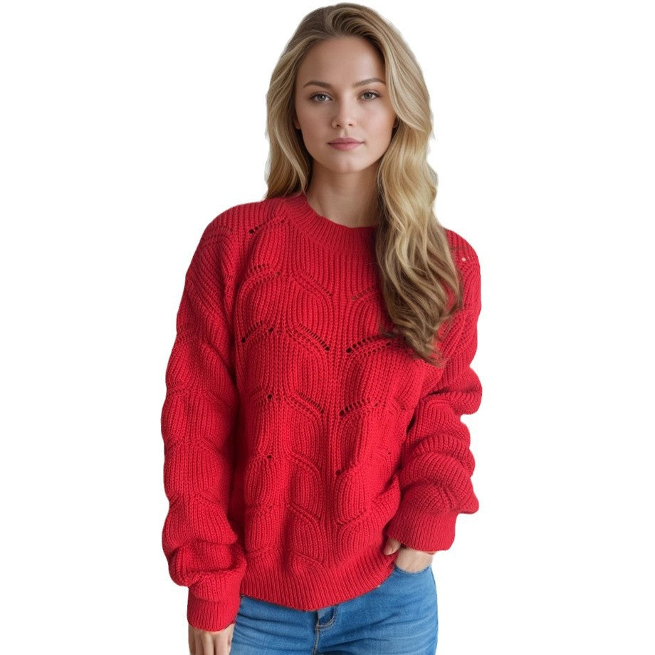 Damen Grobstrickpullover Oversized Zopfmuster Beige