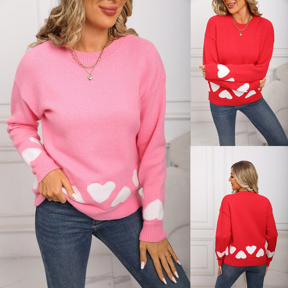 Damen Pullover Weiches Material Herzdesign Beige - Norvielle