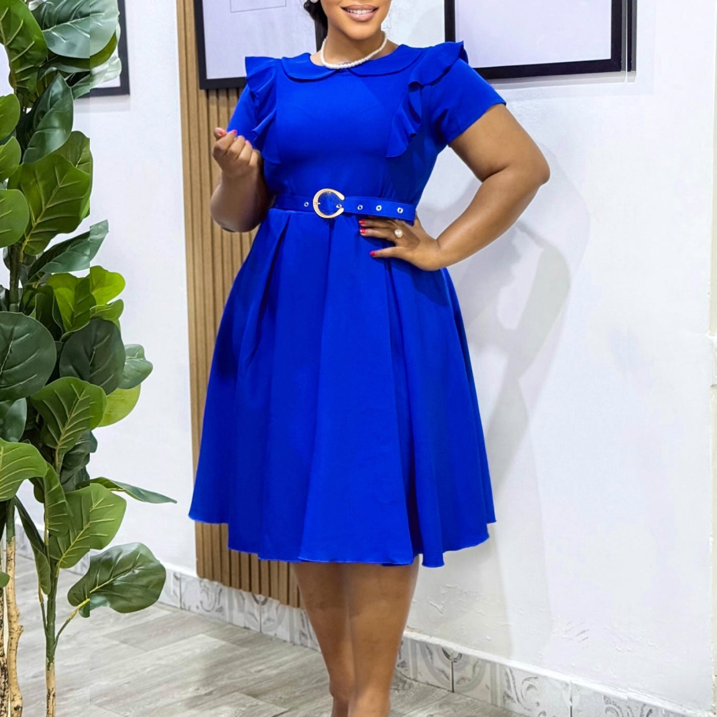 Damen Kleid Rüschendetails Taillierte Taille Norvielle