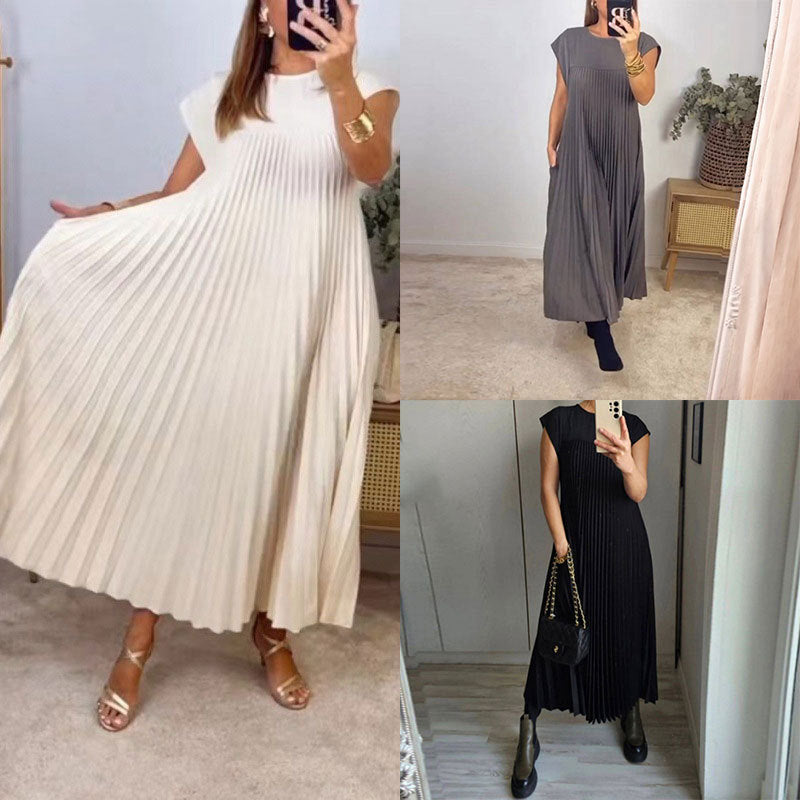 Damen Maxikleid Plissiert Eleganter Schnitt Dekorative Details