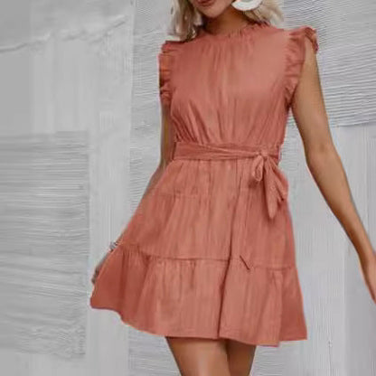 Damen Halbarmkleid Rüschendetails Taillenknoten Norvielle