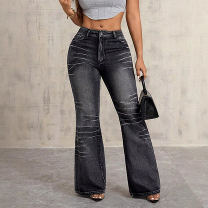 Damen High-Waist Bootcut Jeans Used-Look - Norvielle