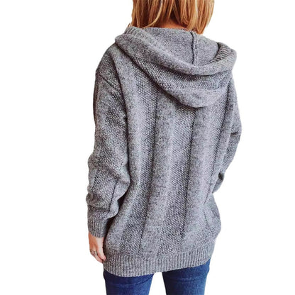 Damen Hoodie Knopfleiste Strickdesign Beige