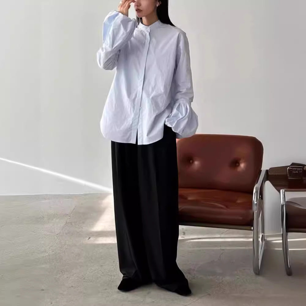 Damen Bluse Voluminöse Ärmel Stehkragen Elegantes Design