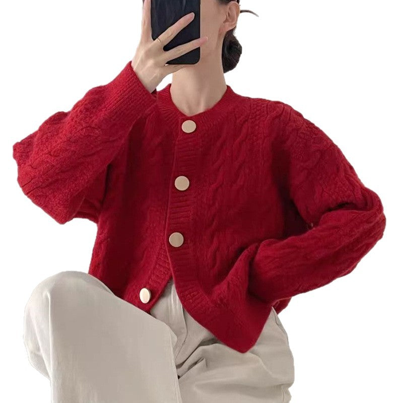Damen Strickjacke Zopfmuster Große Knöpfe Norvielle