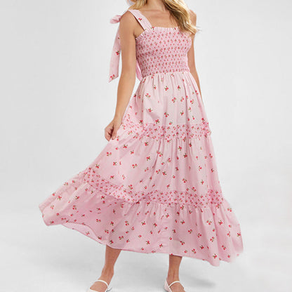 Damen Maxikleid mit Smocking-Oberteil und Blumenmuster - Norvielle
