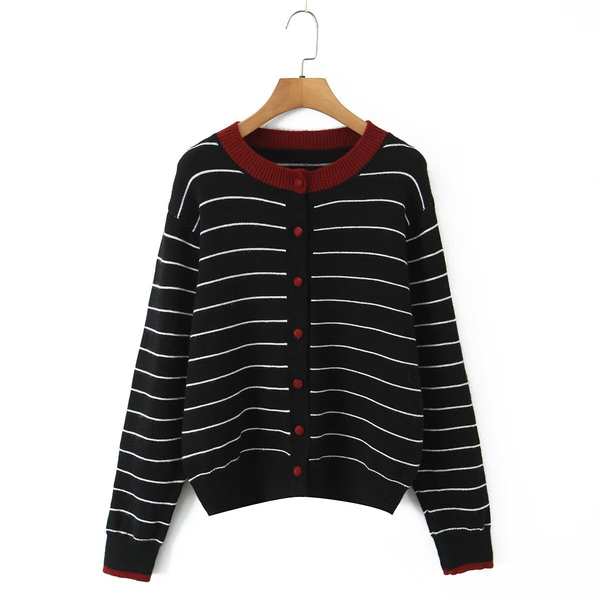 Damen Strickjacke Gestreift Rundhalsausschnitt Norvielle