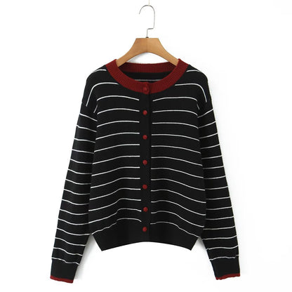Damen Strickjacke Gestreift Rundhalsausschnitt Norvielle