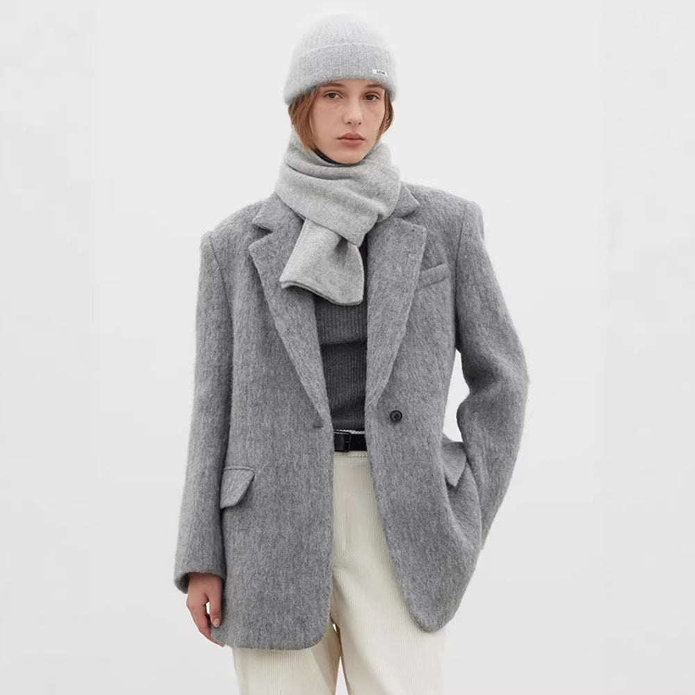 Damen Wollblazer Moderner Schnitt Kuschelig Anthrazit