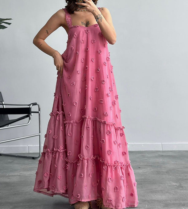Damen Maxikleid mit Rüschen und Blumenapplikationen