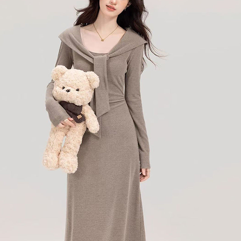 Damen Taillenkleid mit Kordelzug V-Ausschnitt