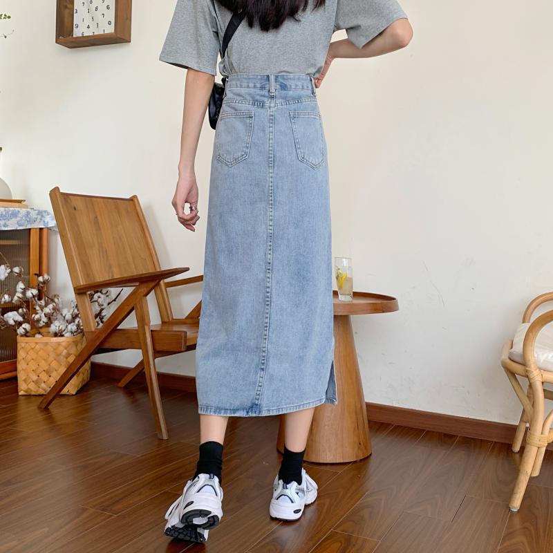 Damen Denim-Rock Lang mit Schlitz