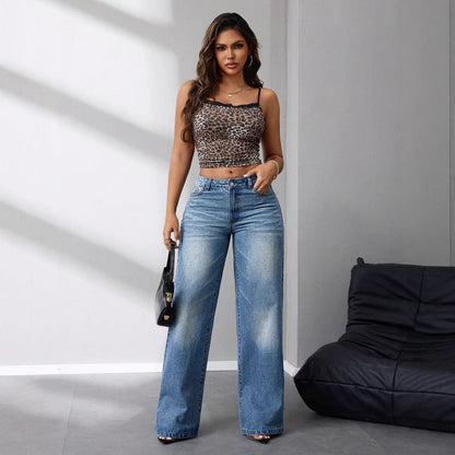 Damen High-Waist Jeans Weit Vintage-Stil