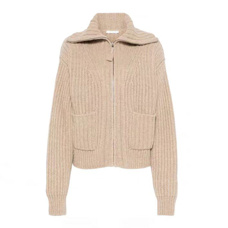 Damen Grobstrickpullover Hochkragen Mit Taschen Norvielle