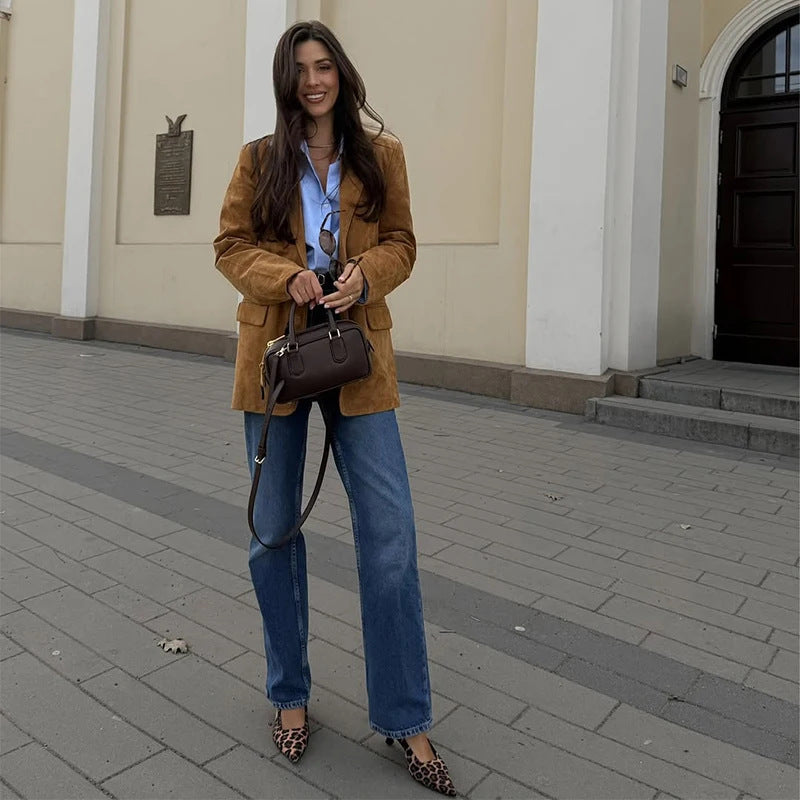 Damen Suede Blazer Wildlederjacke