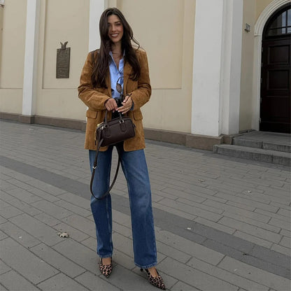 Damen Suede Blazer Wildlederjacke