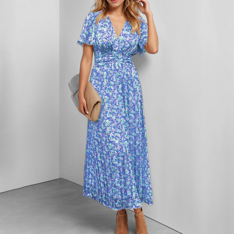 Damen Maxikleid Floralmuster Wickeloberteil Elegantes Design