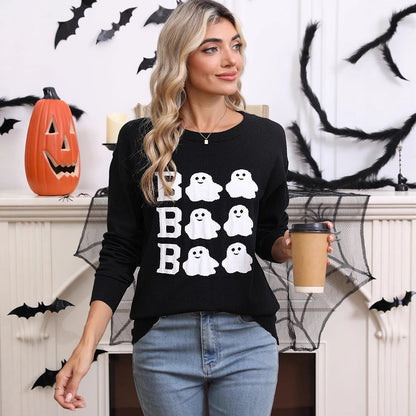 Damen Halloween Pullover Geistermotiv Weit