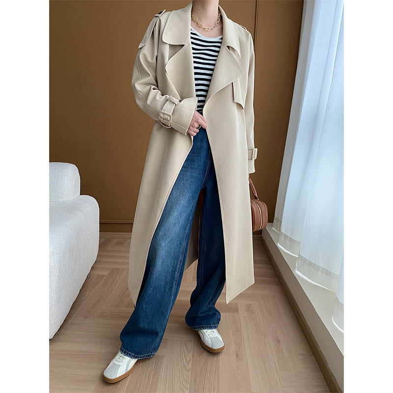 Damen Trenchcoat Breiter Revers Praktische Taschen