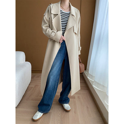 Damen Trenchcoat Breiter Revers Praktische Taschen