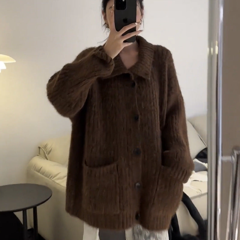 Damen Strickjacke V-Ausschnitt mit Taschen Norvielle