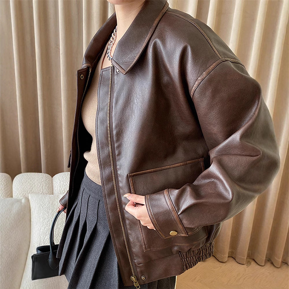 Damen Modische Kunstlederjacke