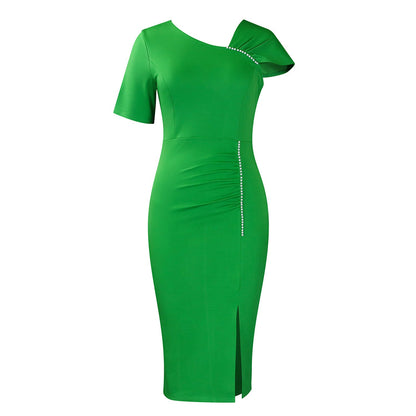 Damen Kleid Asymmetrisch Pailletten Elegantes Abendkleid