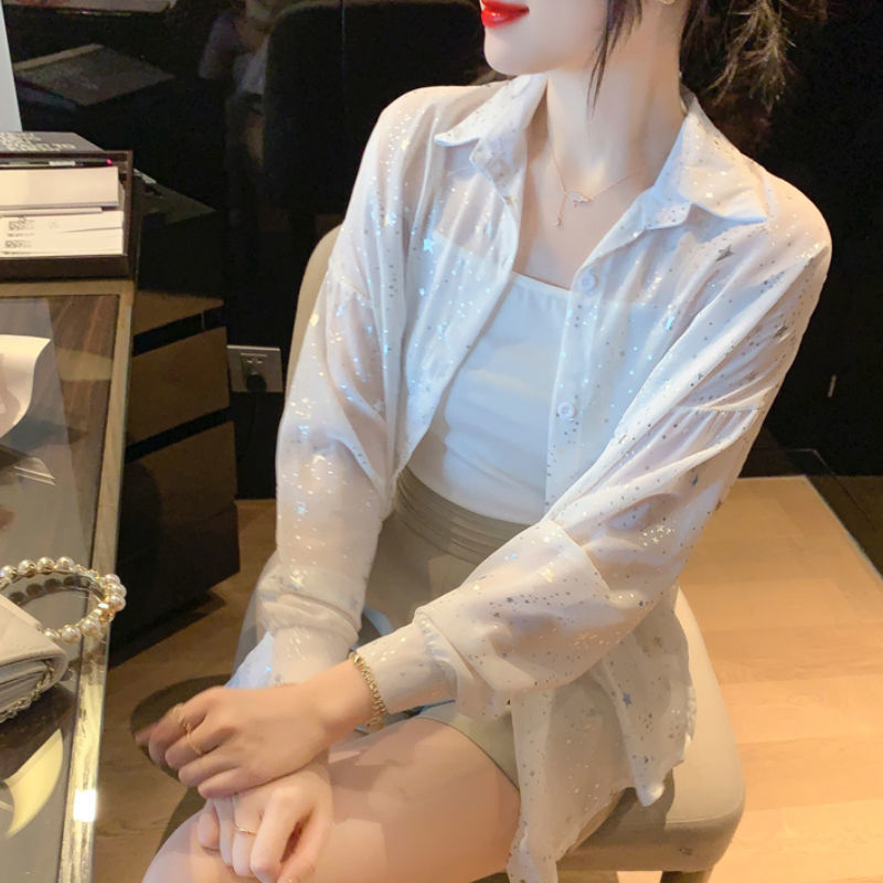 Damen Bluse transparent mit Sternen Norvielle