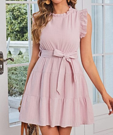 Damen Halbarmkleid Rüschendetails Taillenknoten Norvielle