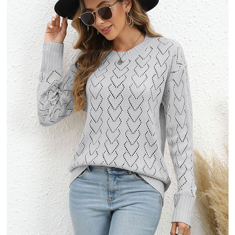 Damen Strickpullover Herzmuster