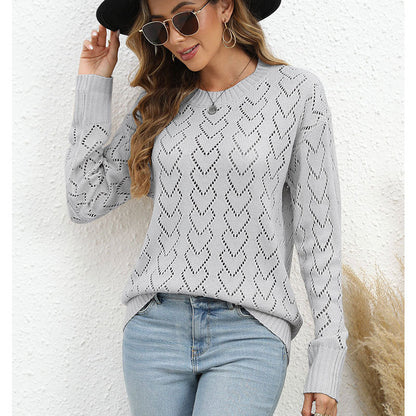 Damen Strickpullover Herzmuster
