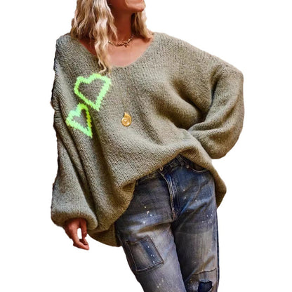 Damen Strickpullover Oversize mit Herzapplikationen Norvielle