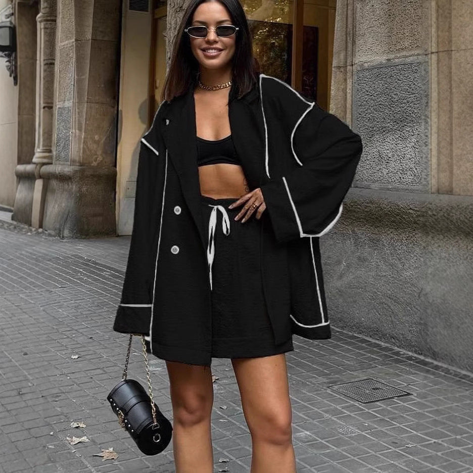 Damen Oversized Blazerjacke Kontrastpiping