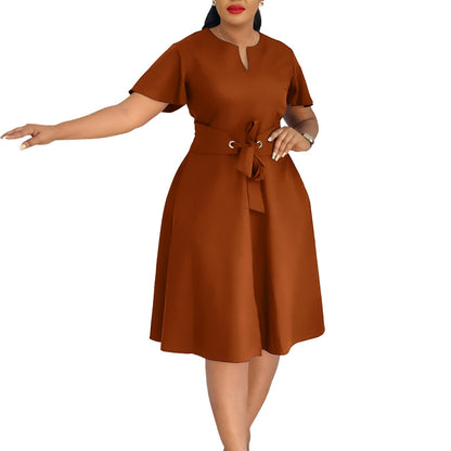 Damen Wickelkleid Leichter Stoff Taillengürtel Sommerlich Beige