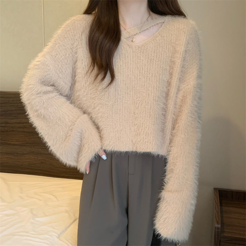 Damen Pullover Flauschig V-Ausschnitt Lässig Norvielle